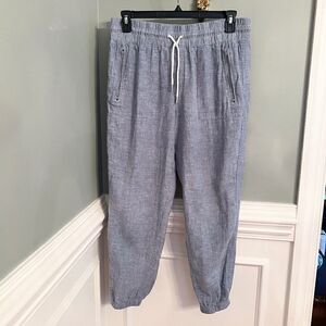 NWOT Women's Athleta Cabo Chambray Blue Linen Joggers Pants Size 12